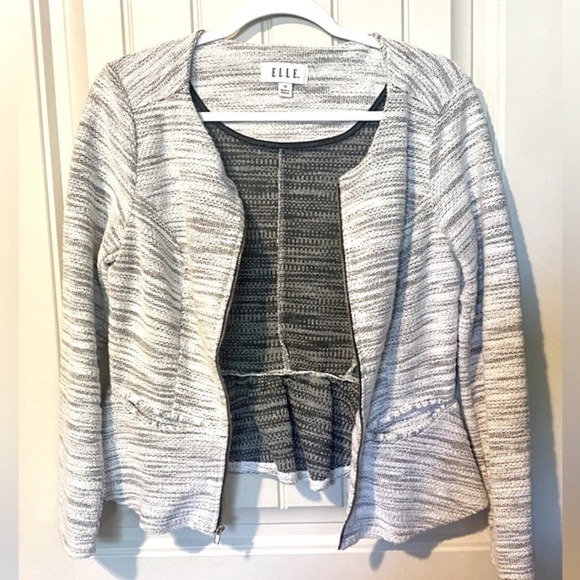 Black/White Blend Full Zip Long Sleeve Blazer Jacket - Picture 3 of 5